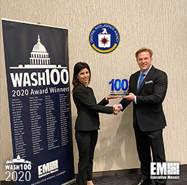 Jim Garrettson, CEO of Executive Mosaic, Presents CIA CIO Juliane Gallina Her First Wash100 Award - top government contractors - best government contracting event