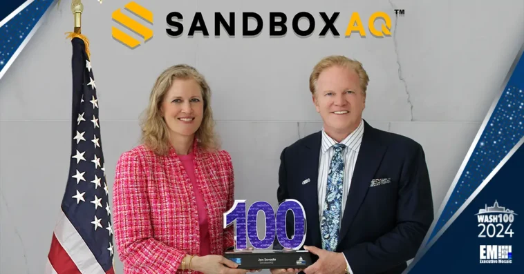Jim Garrettson Presents 2024 Wash100 Award to SandboxAQ’s Jen Sovada - top government contractors - best government contracting event